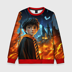 Свитшот детский Гарри Поттер на фоне огня, цвет: 3D-красный