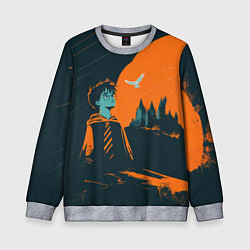Свитшот детский Гарри Поттер черно-оранжевый фон, цвет: 3D-меланж