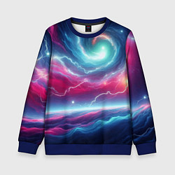 Свитшот детский Spiral neon galaxy - ai art fantasy, цвет: 3D-синий