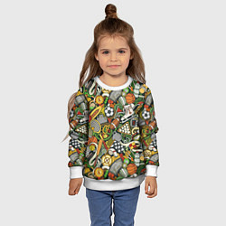 Свитшот детский Спортивный инвентарь коллаж, цвет: 3D-белый — фото 2