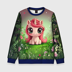 Свитшот детский Единорожка в зеленом лесу, цвет: 3D-синий
