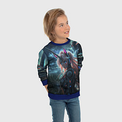 Свитшот детский Девушка - единорог киберпанк, цвет: 3D-синий — фото 2