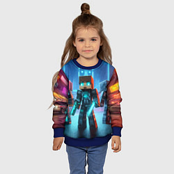 Свитшот детский Minecraft - ai art neon glow, цвет: 3D-синий — фото 2