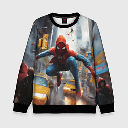 Свитшот детский Человек-паук пробирается сквозь такси, цвет: 3D-черный