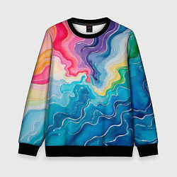 Свитшот детский Абстрактные волны в мраморном стиле, цвет: 3D-черный