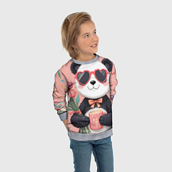 Свитшот детский Панда с поздравлениями и с цветами, цвет: 3D-меланж — фото 2