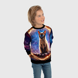 Свитшот детский Сиамская кошка в космосе, цвет: 3D-черный — фото 2