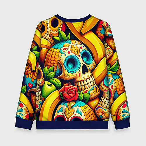 Детский свитшот Colorfull skulls and bananas - pop art pattern / 3D-Синий – фото 2