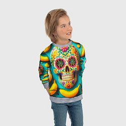 Свитшот детский Череп и бананы - летняя композиция, цвет: 3D-меланж — фото 2