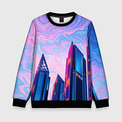 Свитшот детский Абстракция с небоскребами, цвет: 3D-черный