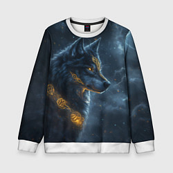 Свитшот детский Волк фэнтези стиль, цвет: 3D-белый