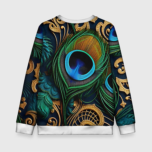 Детский свитшот Узоры и перья павлина / 3D-Белый – фото 2