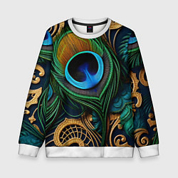 Свитшот детский Узоры и перья павлина, цвет: 3D-белый