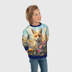 Свитшот детский Лиса в цветочном поле, цвет: 3D-синий — фото 2