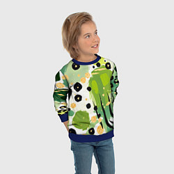 Свитшот детский Зеленый анималистичный паттерн, цвет: 3D-синий — фото 2