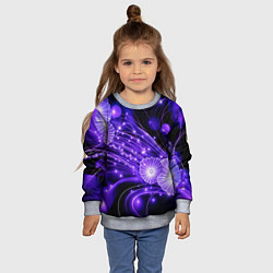 Свитшот детский Силуэты цветов на темном фоне - фиолетовое свечени, цвет: 3D-меланж — фото 2