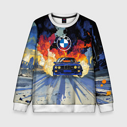 Свитшот детский Синяя БМВ за огнем, цвет: 3D-белый