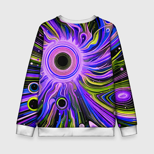 Детский свитшот Абстрактный неоновый космос - чёрная дыра / 3D-Белый – фото 2