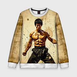 Свитшот детский Брюс Ли на бежевом, цвет: 3D-белый