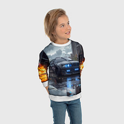 Свитшот детский BMW синие фары дождливая погода, цвет: 3D-белый — фото 2