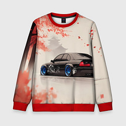 Свитшот детский Черная БМВ и сакура, цвет: 3D-красный