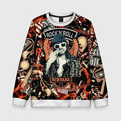 Свитшот детский Nirvana Kurt Cobain на фоне гитар, цвет: 3D-белый