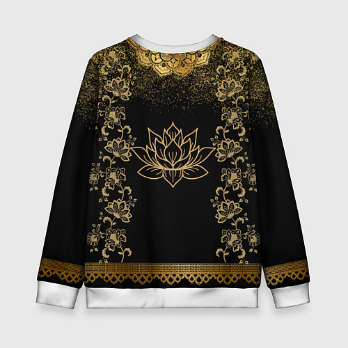 Детский свитшот Лотос мандала и символ Ом с золотыми узорами / 3D-Белый – фото 2