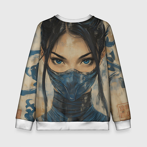Детский свитшот Портрет Китаны - Мортал комбат / 3D-Белый – фото 2