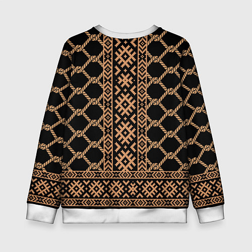 Детский свитшот Золотые узоры на черном с канатами - вышиванка руб / 3D-Белый – фото 2