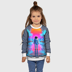 Свитшот детский Пальмы в космосе - вапорвейв космонавт, цвет: 3D-белый — фото 2