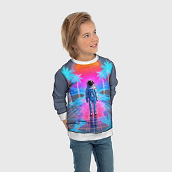 Свитшот детский Пальмы в космосе - вапорвейв космонавт, цвет: 3D-белый — фото 2