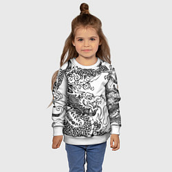 Свитшот детский Татуировка дракона на белом, цвет: 3D-белый — фото 2