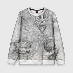 Свитшот детский Черепа динозавров - эскиз, цвет: 3D-белый