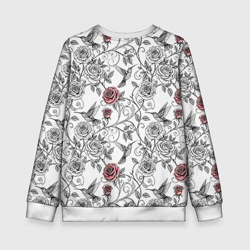 Детский свитшот Колибри и розы / 3D-Белый – фото 2