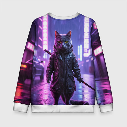 Детский свитшот Котик с катаной / 3D-Белый – фото 2