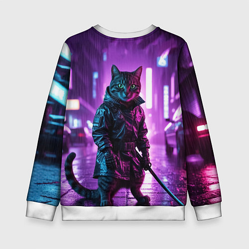 Детский свитшот Котик с катаной / 3D-Белый – фото 2