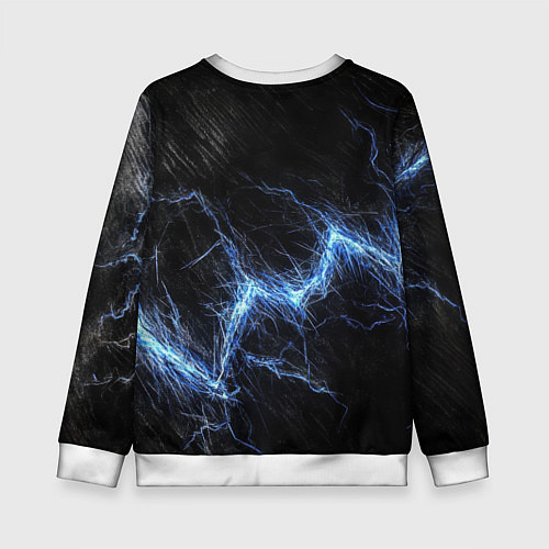 Детский свитшот Герб РФ на черной текстуре с синими потертостями / 3D-Белый – фото 2