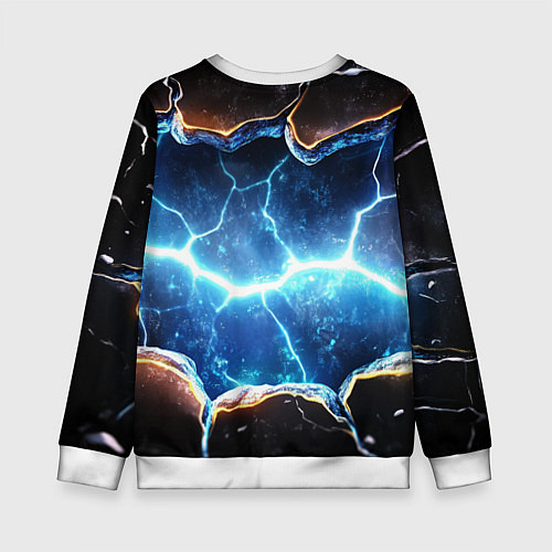 Детский свитшот Синие неоновые плиты и герб РФ / 3D-Белый – фото 2