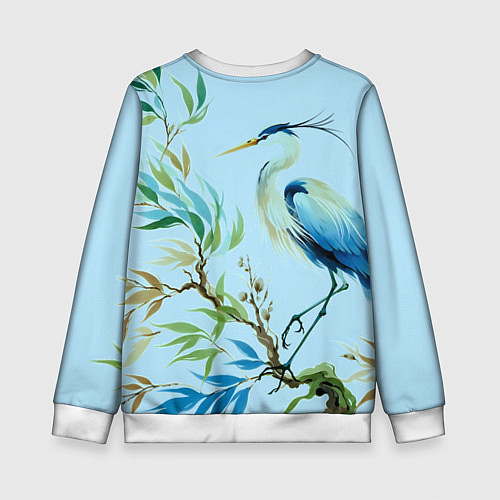 Детский свитшот Акварельная цапля у пруда / 3D-Белый – фото 2