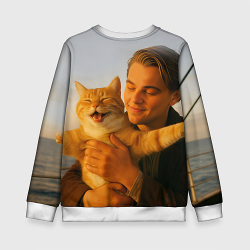 Детский свитшот Мужчина с котом на яхте / 3D-Белый – фото 2
