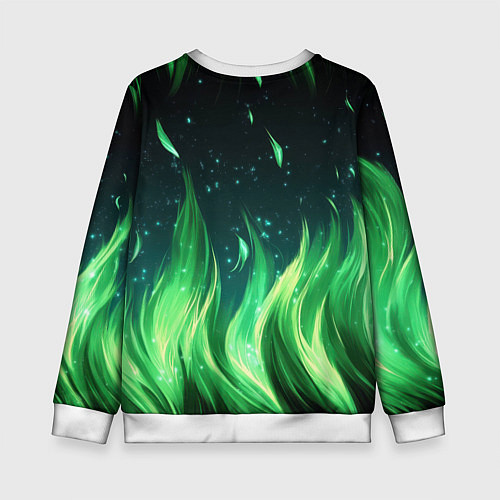 Детский свитшот Россия на фоне зеленого огня / 3D-Белый – фото 2