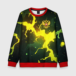 Свитшот детский Герб России зеленый разлом, цвет: 3D-красный