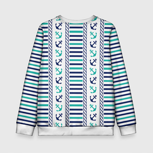 Детский свитшот Морской орнамент с якорями и полосками / 3D-Белый – фото 2