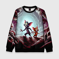Свитшот детский Том и Джерри в пещере ужасов - хэллоуин, цвет: 3D-черный