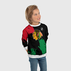 Свитшот детский Чикаго Блэкхокс - брызги красок, цвет: 3D-белый — фото 2