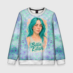 Свитшот детский Билли Айлиш бирюзовые волосы, цвет: 3D-белый