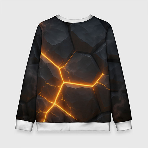 Детский свитшот Черные плиты с оранжевой молнией / 3D-Белый – фото 2