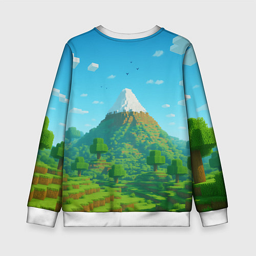 Детский свитшот Пейзаж Minecraft с горой со снежной шапкой / 3D-Белый – фото 2