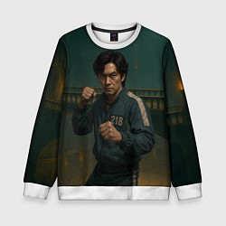 Свитшот детский Игрок 218 в боевой стойке, цвет: 3D-белый