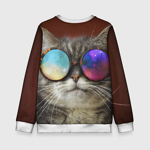 Детский свитшот A Cat with multicolored glasses / 3D-Белый – фото 2